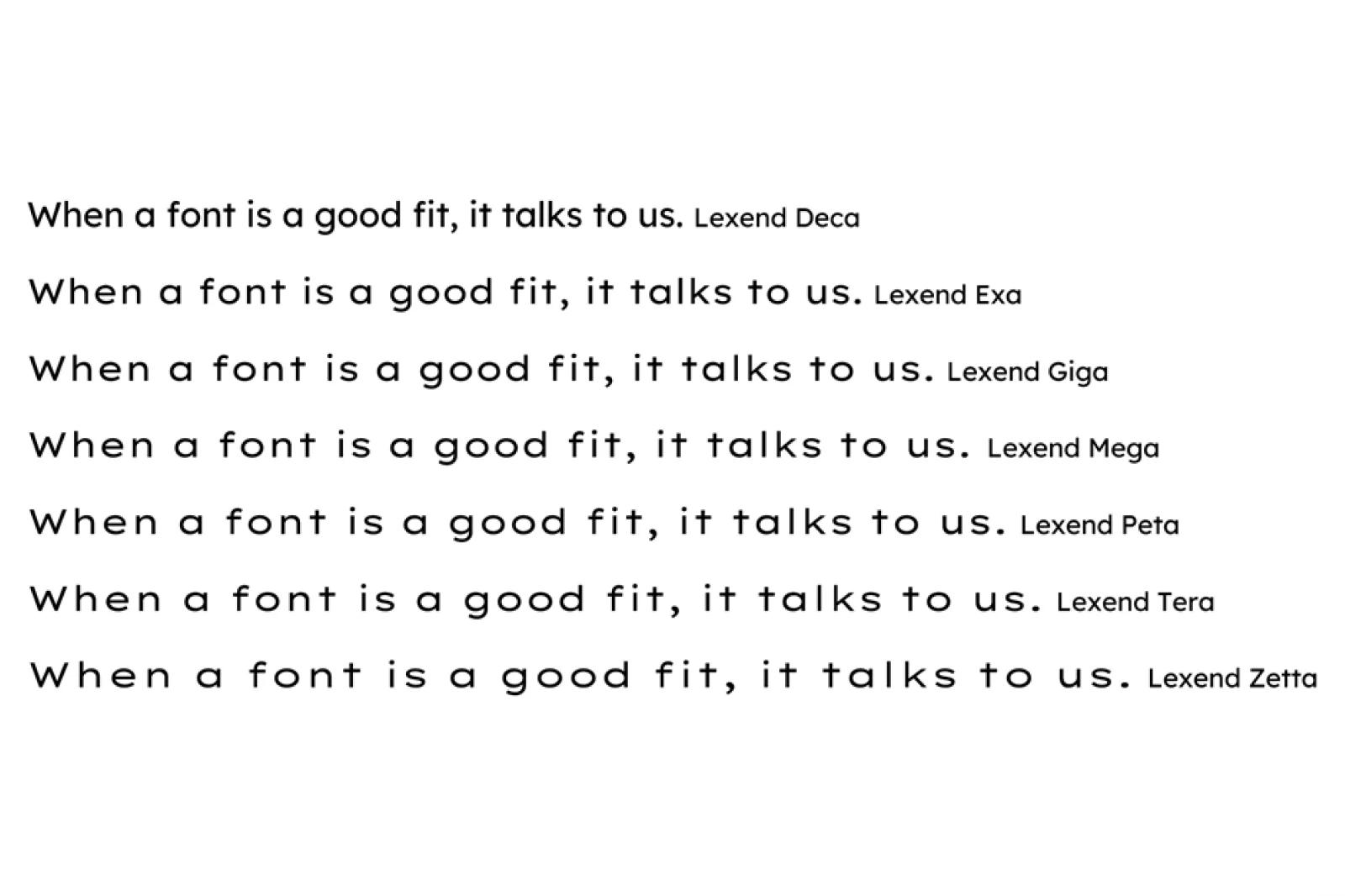 “When a font is a good fit, it talks to us” in seven styles